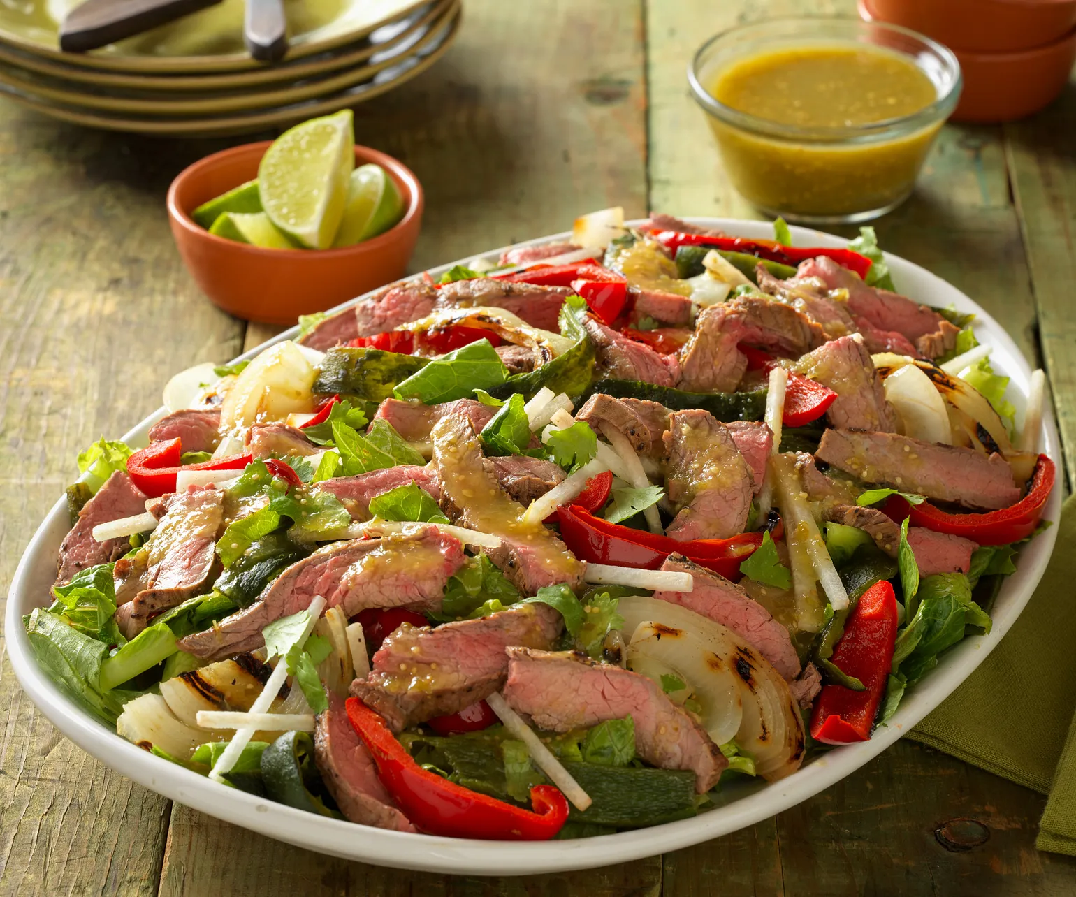Beef Fajita Salad with Salsa Verde