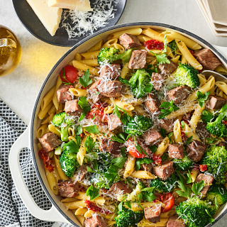 Prime Rib Pasta with Broccoli and Cheese