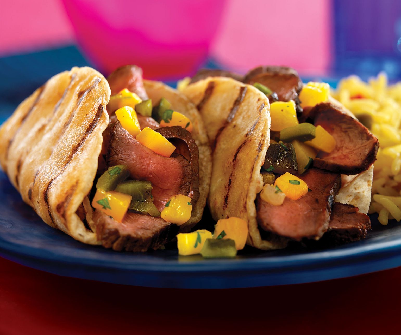 Grilled Steak Tacos with Poblano-Mango Salsa