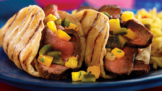 Grilled Steak Tacos with Poblano-Mango Salsa