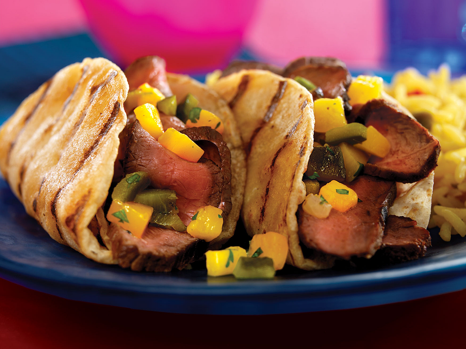 Grilled Steak Tacos with Poblano-Mango Salsa
