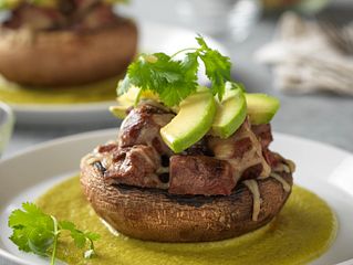 Steak-Stuffed Portobello with Creamy Poblano Sauce