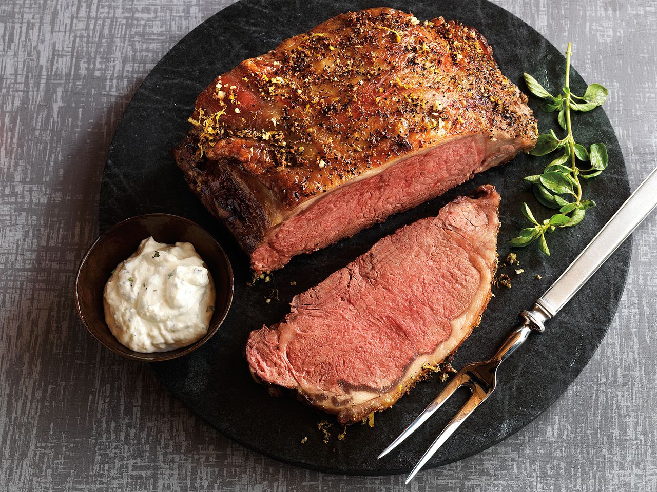 Lemon-Garlic Roast with Herbed Oregano-Horseradish Sauce