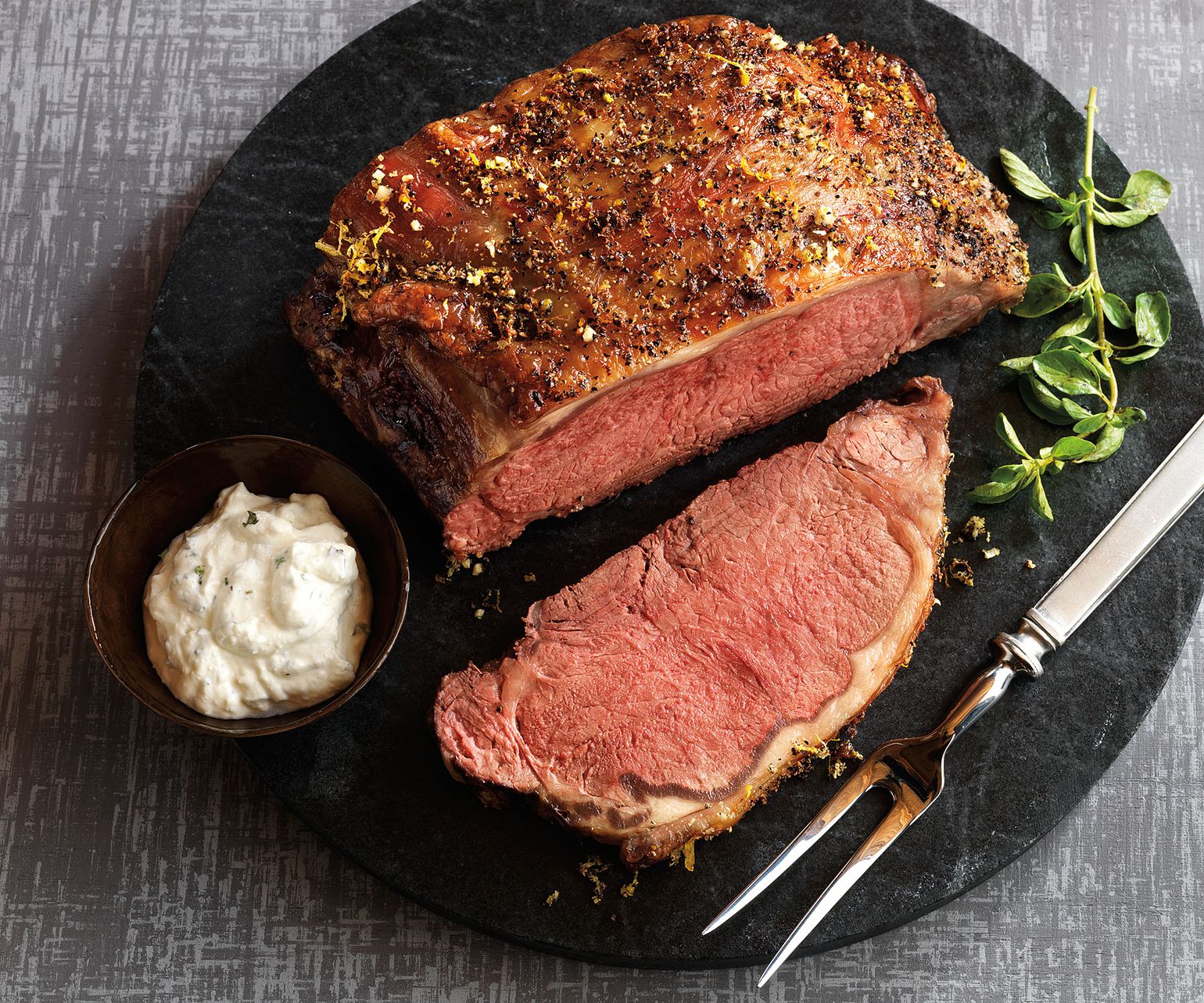 Lemon-Garlic Roast with Herbed Oregano-Horseradish Sauce