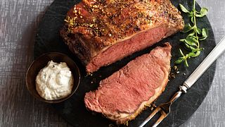 Lemon-Garlic Roast with Herbed Oregano-Horseradish Sauce
