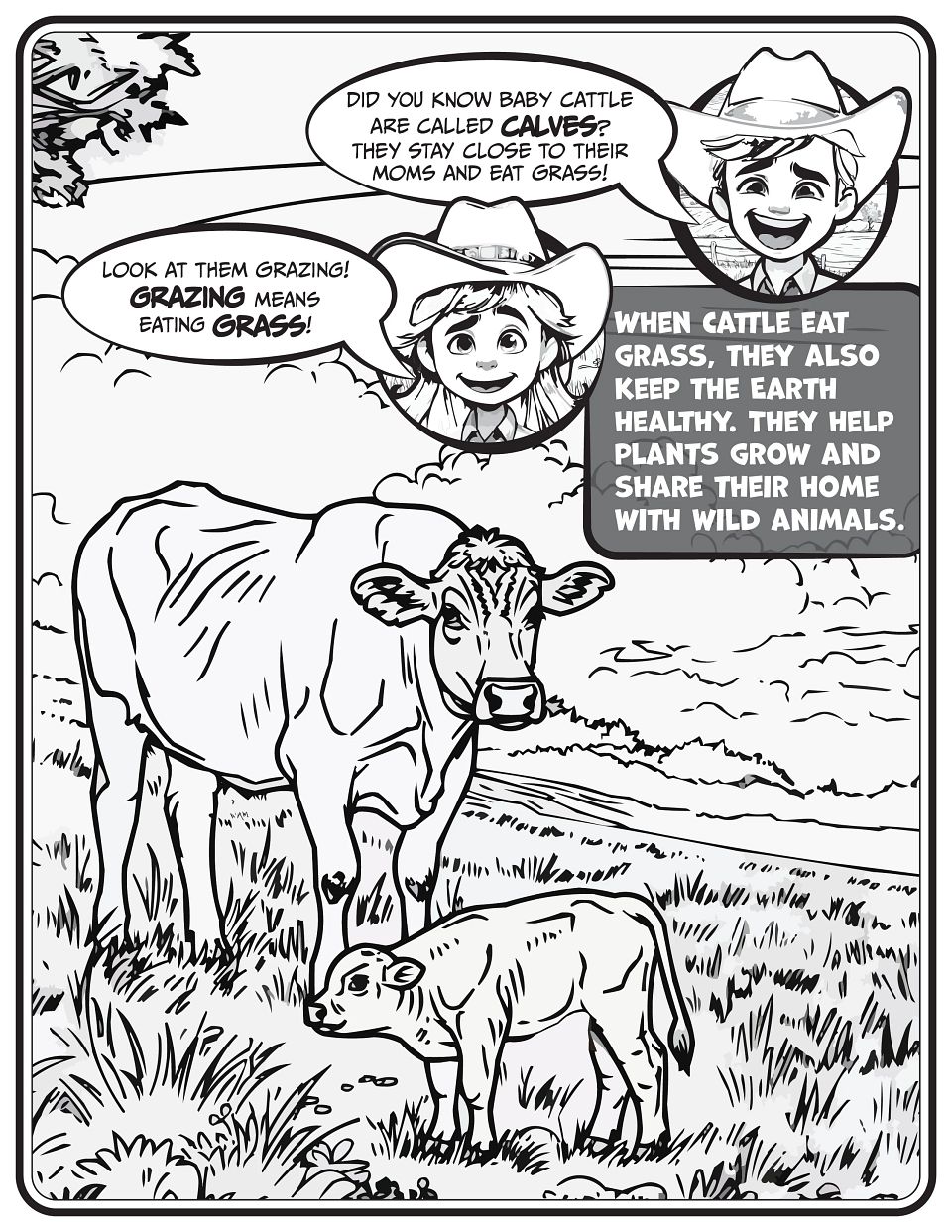 Grazing Cattle Coloring Page