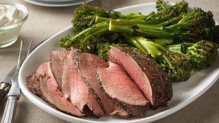 Herb-Crusted Sirloin Tip Roast with Creamy Horseradish-Chive Sauce