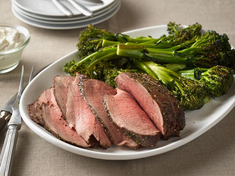 Herb-Crusted Sirloin Tip Roast with Creamy Horseradish-Chive Sauce