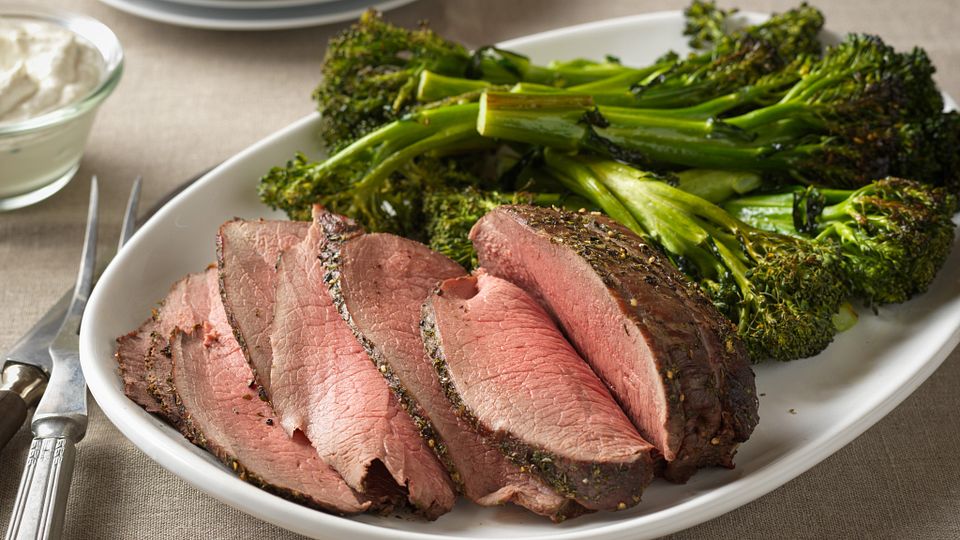 Herb-Crusted Sirloin Tip Roast with Creamy Horseradish-Chive Sauce