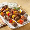 Beef, Sweet Peppers and Mushroom Kabobs with Cucumber-Yogurt Sauce