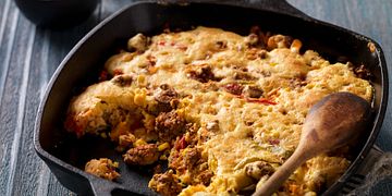 Easy Mexican-Style Beef Sausage Cornbread Skillet