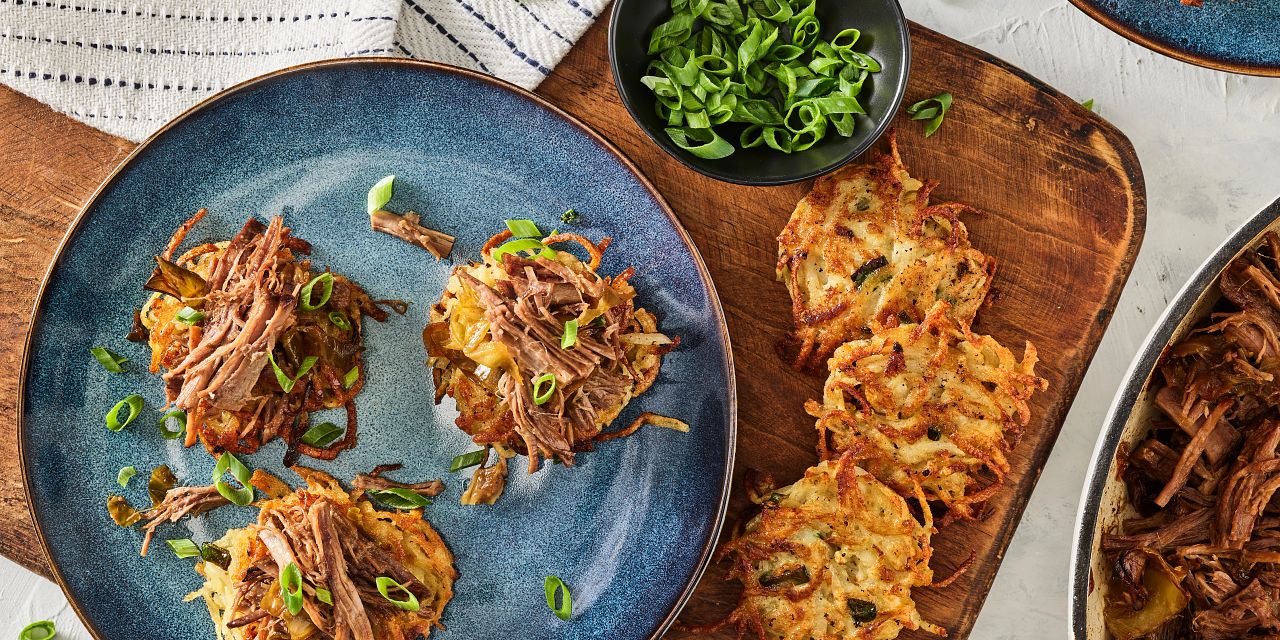 Braised Beef with Potato Latkes