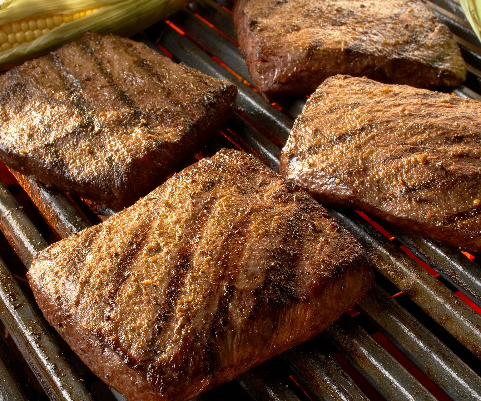 Flat Iron Steaks with Grilled Corn and Cumin-Lime Butter, Beef Loving  Texans