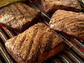 Flat Iron Steaks with Grilled Corn and Cumin-Lime Butter
