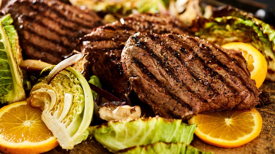 Pan-Seared Flat Iron Steak with Romesco Sauce