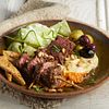 Greek Beef Steak and Hummus Plate