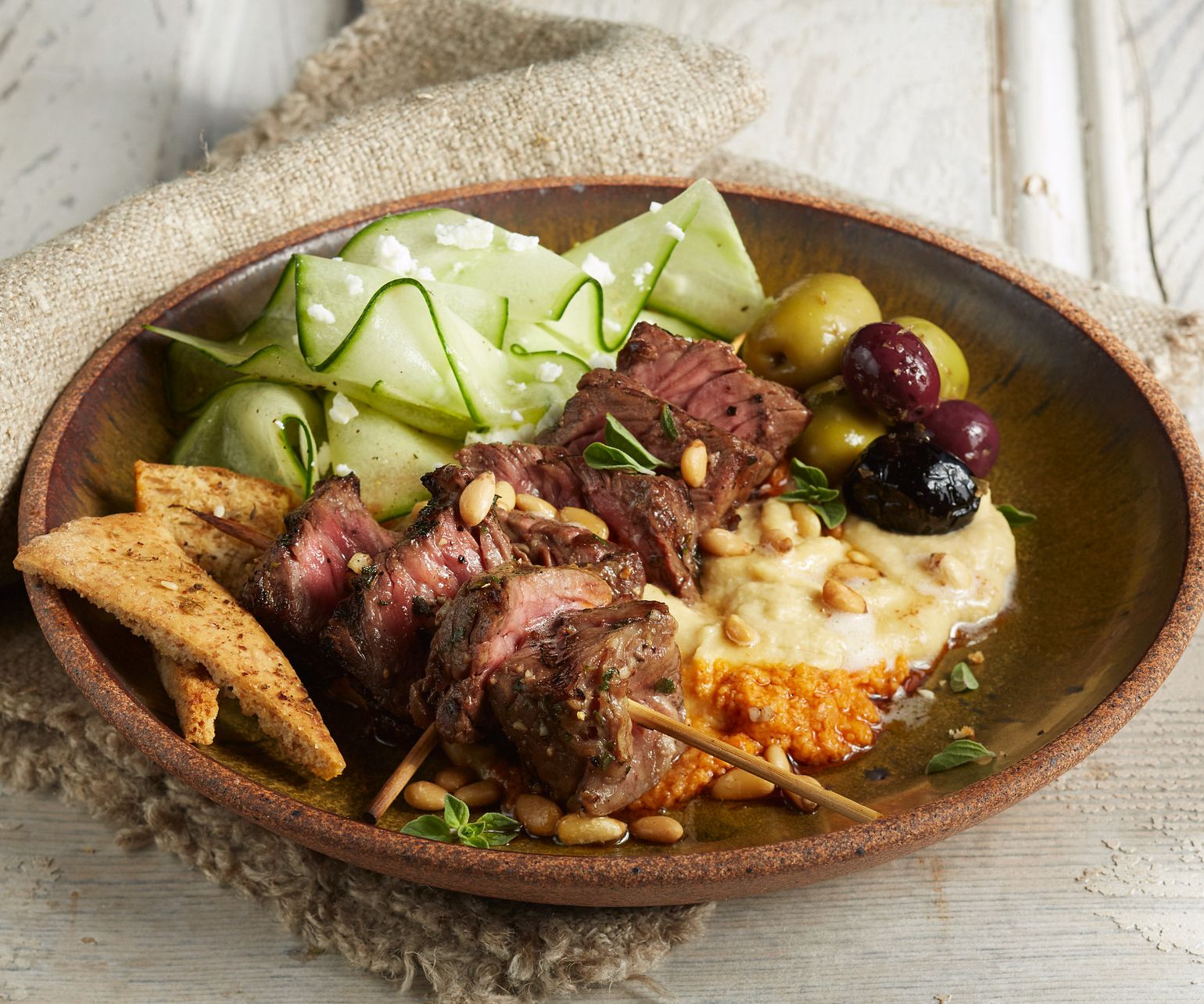 Greek Beef Steak and Hummus Plate