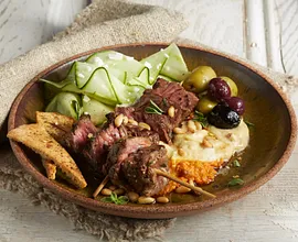 Greek Beef Steak and Hummus Plate
