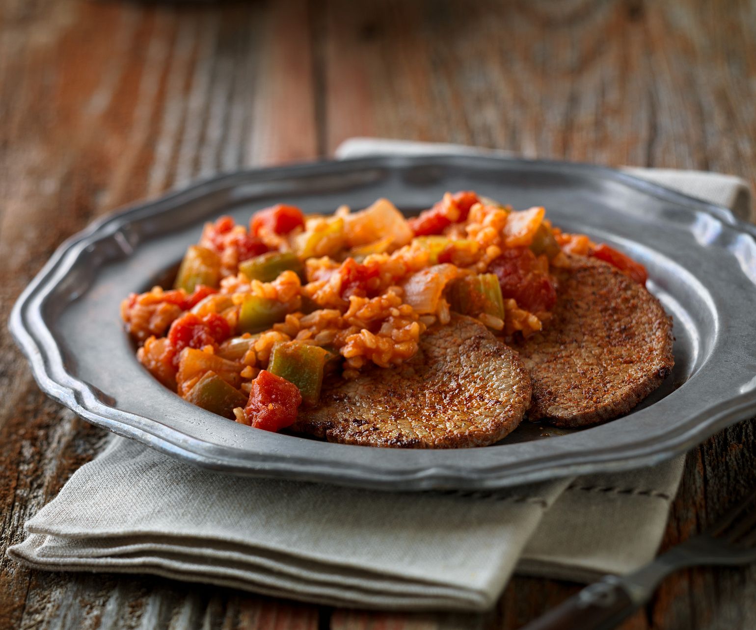 Creole Steak with Jambalaya Rice