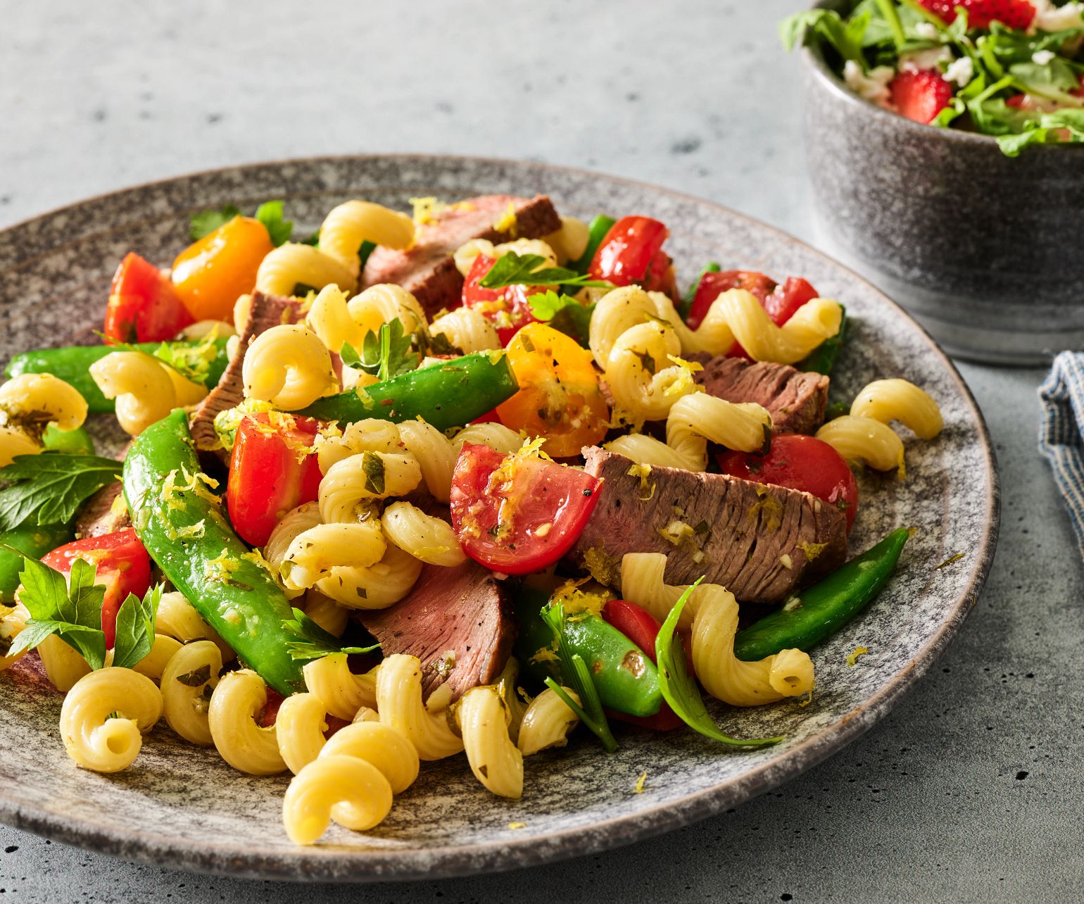 Sirloin with Sugar Snap Pea and Pasta Salad