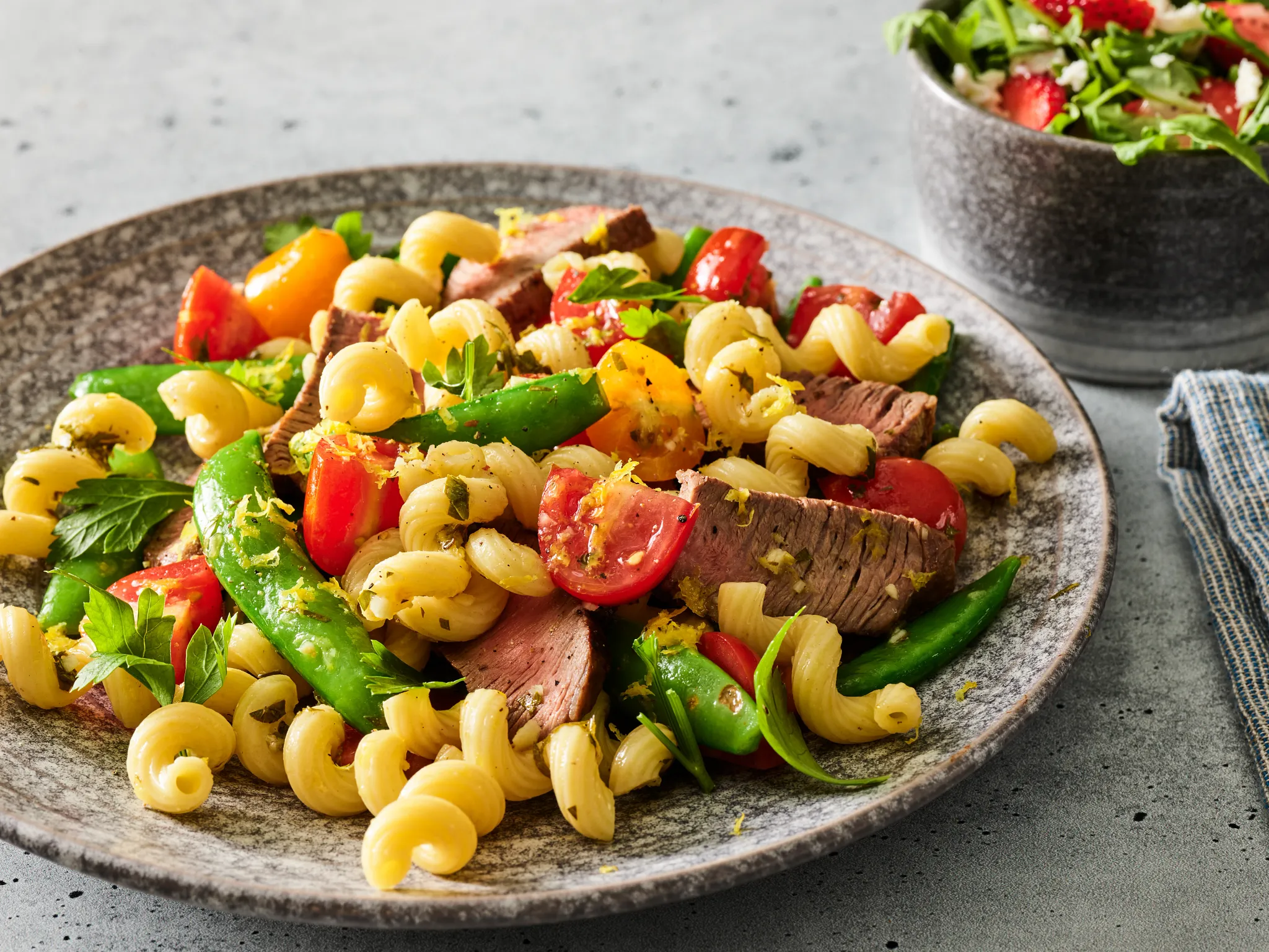 Sirloin with Sugar Snap Pea and Pasta Salad