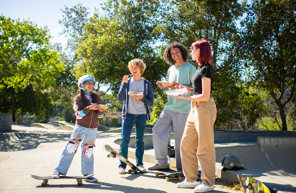 Teens eating beef
