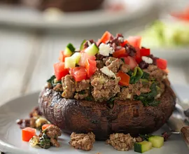 Greek-Style Beef Stuffed Portobello Mushrooms