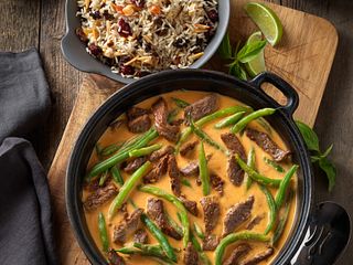 Beef Curry with Fruit and Almond Rice