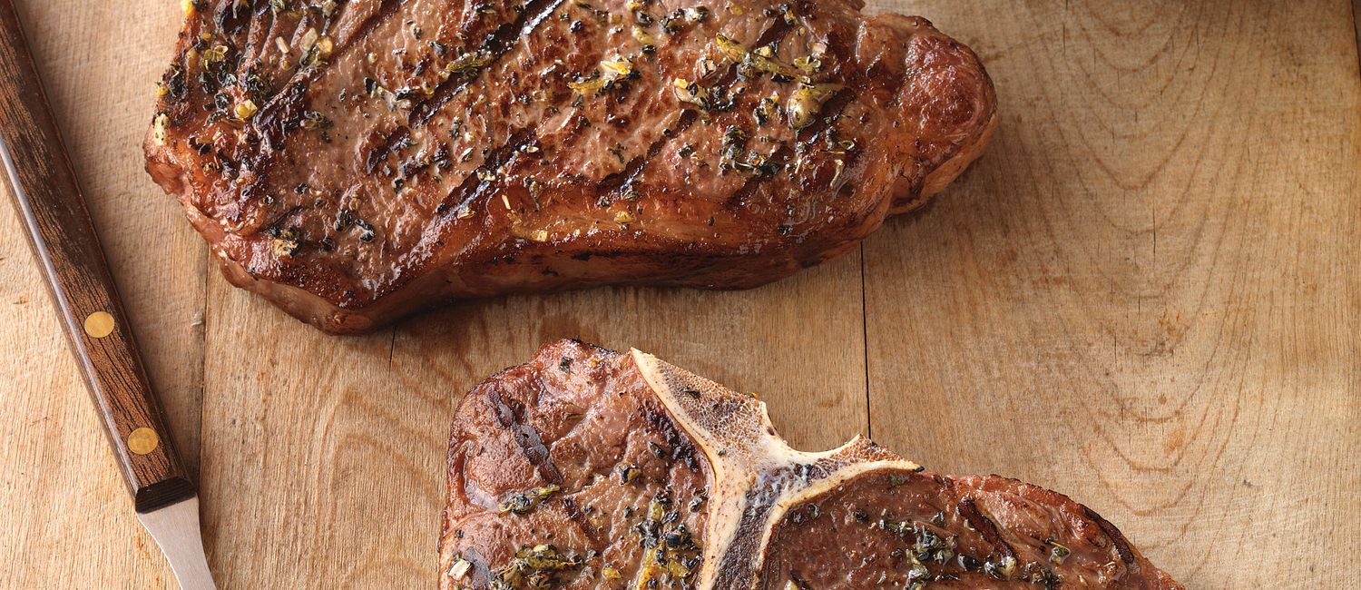 GreekSeasoned TBone Steaks with Cucumber and Tomato Salad Beef