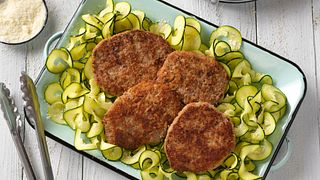 Parmesan-Crusted Cubed Steaks with Zucchini Ribbons