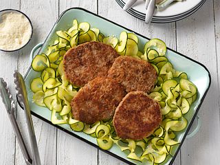 Parmesan-Crusted Cubed Steaks with Zucchini Ribbons