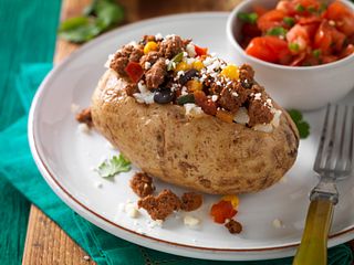 Mexican-Style Beef Sausage Baked Potatoes