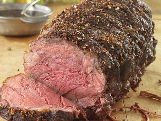 Garlic and Tri-Pepper Crusted Beef Roast with Balsamic Sauce