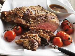 Pepper-Crusted Tri-Tip Roast with Garlic-Sherry Sauce