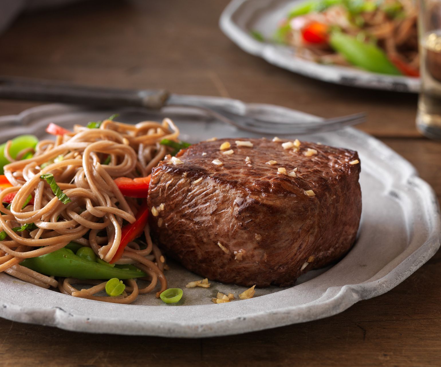 Asian Strip Filets with Soba Noodle and Vegetable Salad
