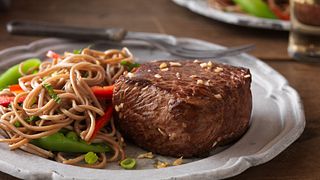 Asian Strip Filets with Soba Noodle and Vegetable Salad