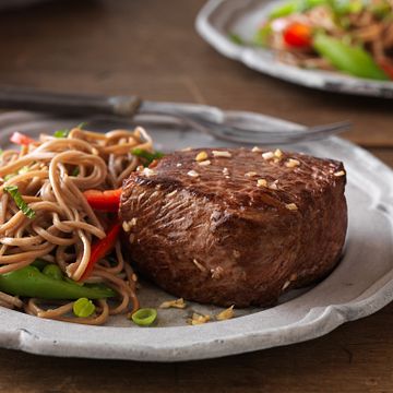 Asian Strip Filets with Soba Noodle and Vegetable Salad
