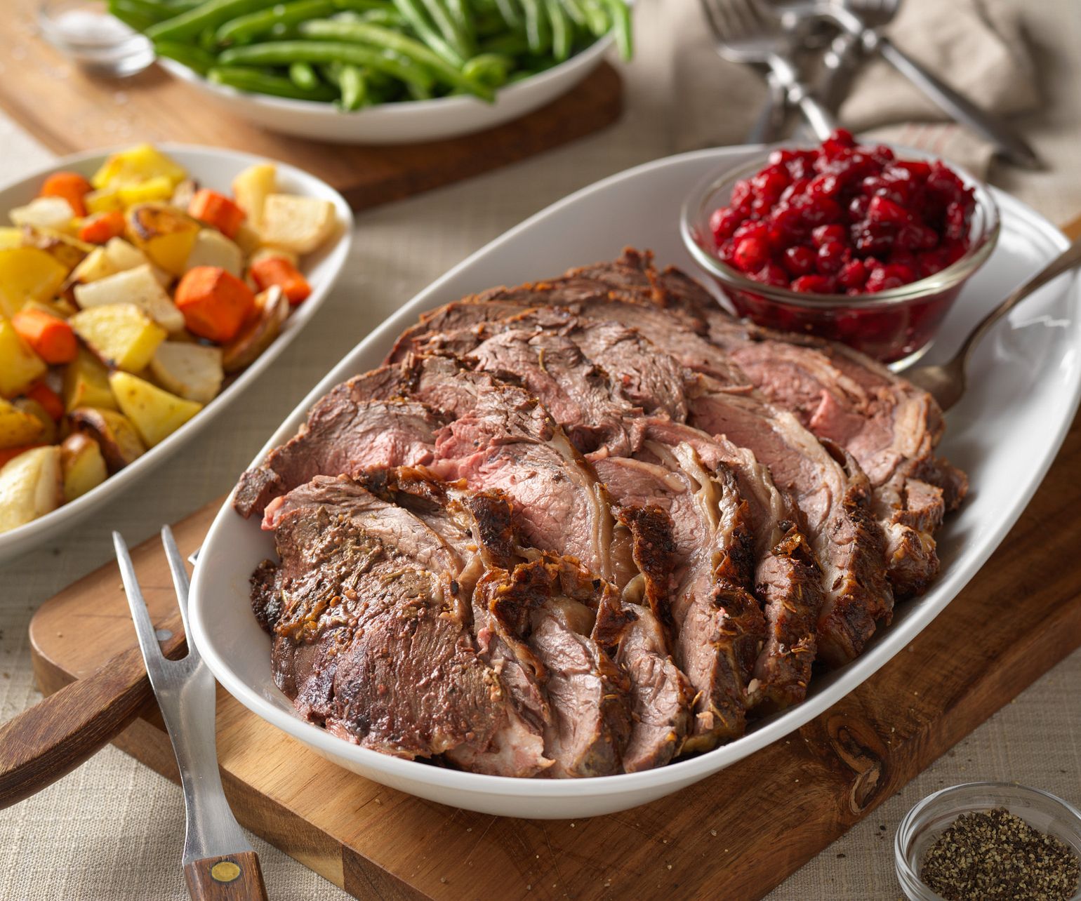 Dijon and Herb Rubbed Beef Roast with Cranberry Sauce