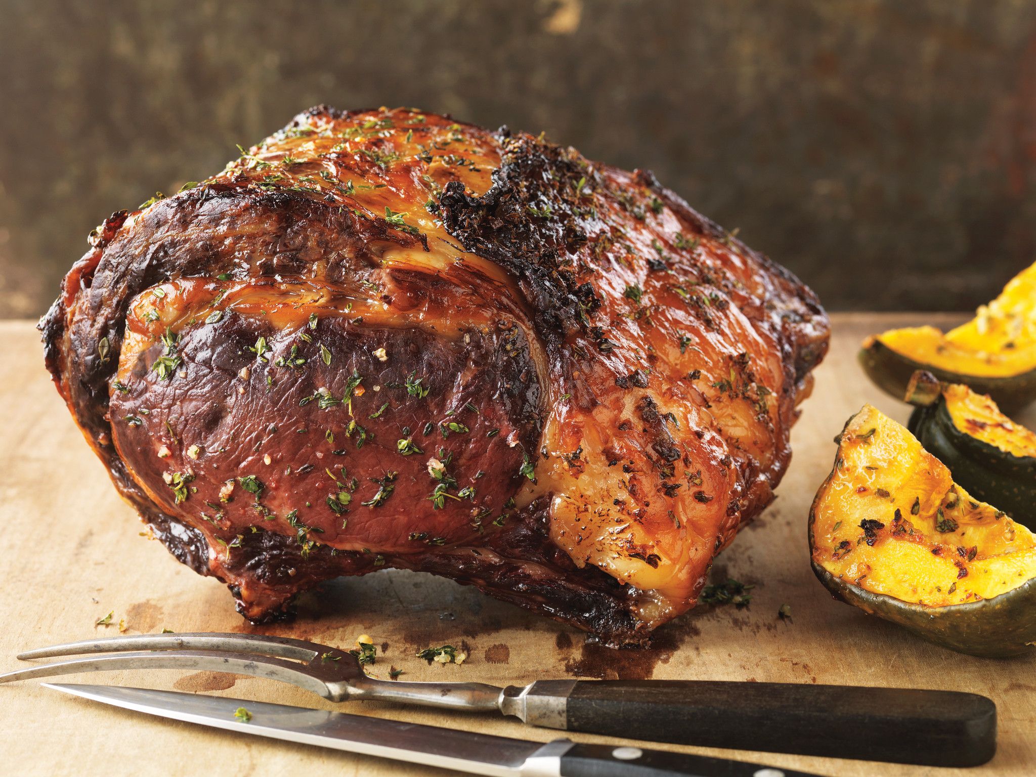 Maple-Glazed Rib Roast with Roasted Acorn Squash