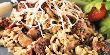Beef, Wild Rice and Mushroom Bake