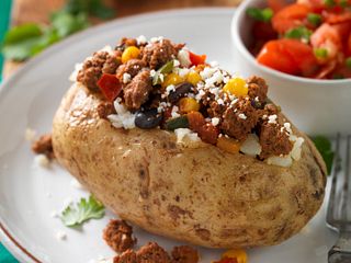 Mexican-Style Beef Sausage Baked Potatoes