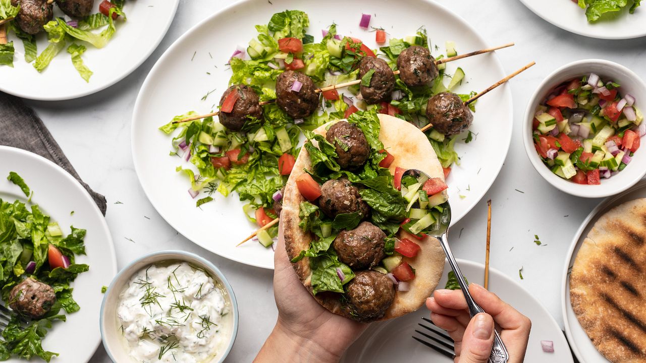 Mediterranean Beef Meatball Kabob