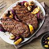 Grecian Beef Strip Steaks & Mushroom Kabobs