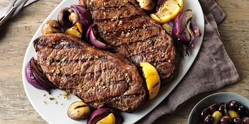 Grecian Beef Top Loin Steaks and Mushroom Kabobs