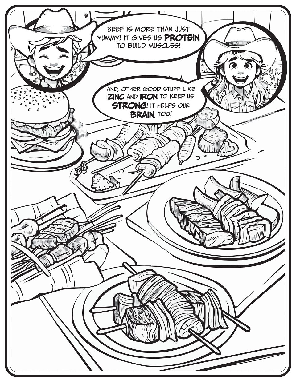 Beefs Protein, Zinc, and Iron Coloring Page