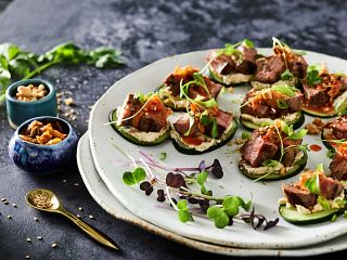 Spicy Korean Beef & Cucumber Appetizers