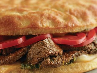 Beef and Smoked Mozzarella Stuffed Focaccia with Pesto