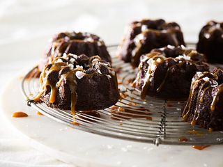 Beef Tallow Chocolate Tortes with Bourbon Salted-Caramel Sauce