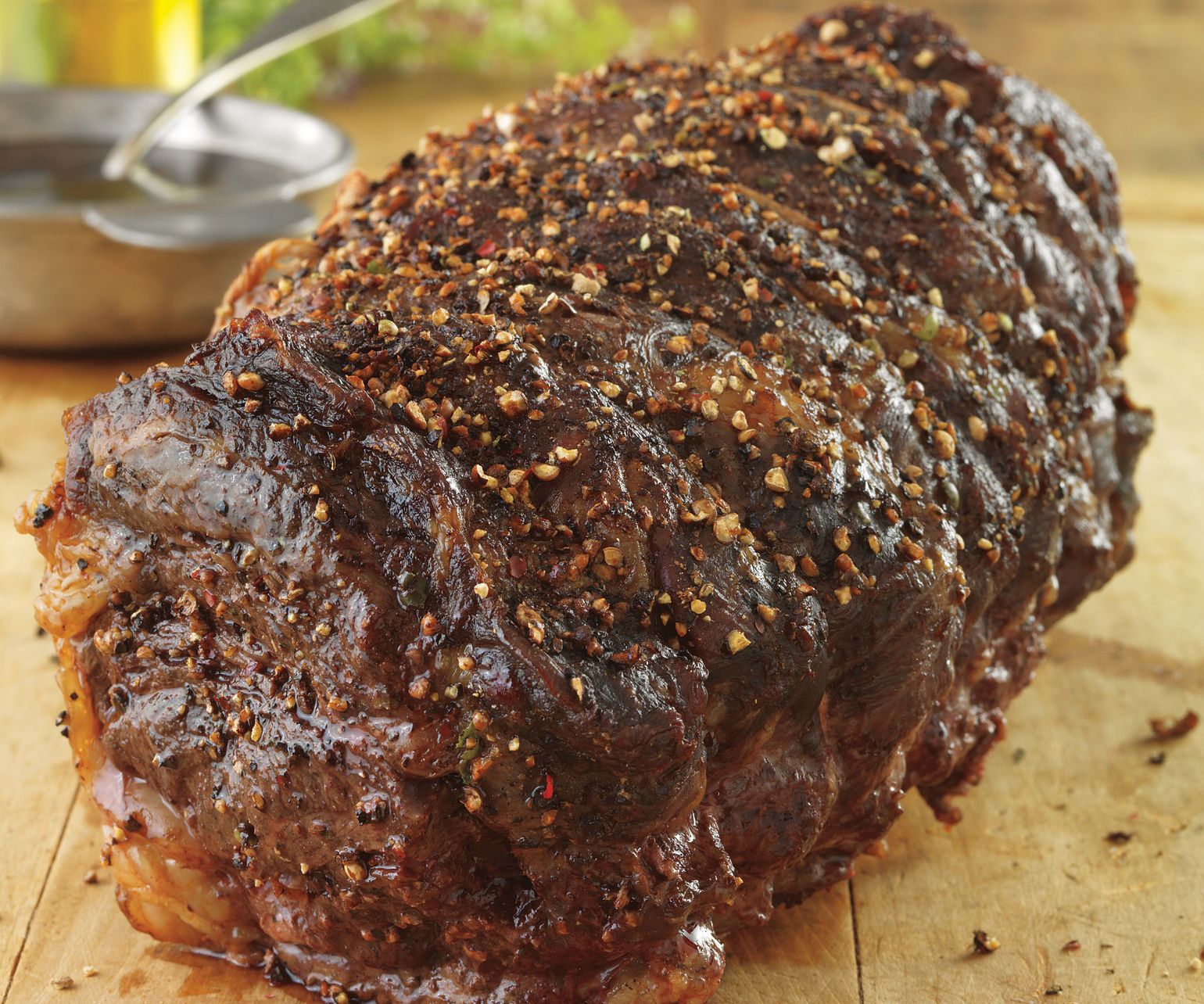 Garlic and Tri-Pepper-Crusted Beef Roast with Balsamic Sauce