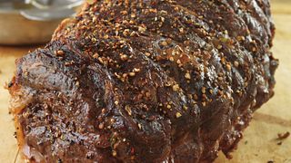 Garlic and Tri-Pepper Crusted Beef Roast with Balsamic Sauce